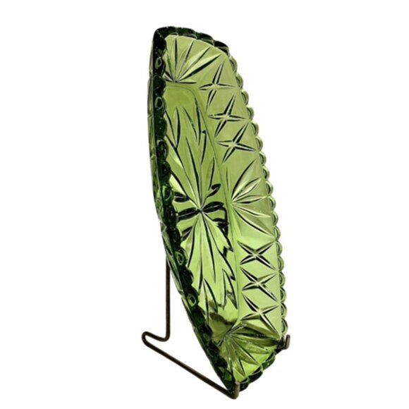 Hazel Atlas Elegant Green Celery Relish Glass Serving Dish 9 5/8"  Excellent - Picture 3 of 7